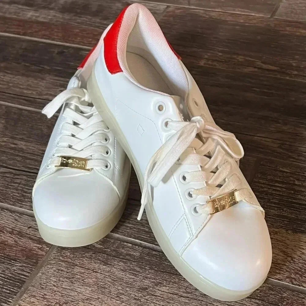 Bebe Sport White & Red Sport Kenedy Fashion Gym Shoes Women's Size 8.5